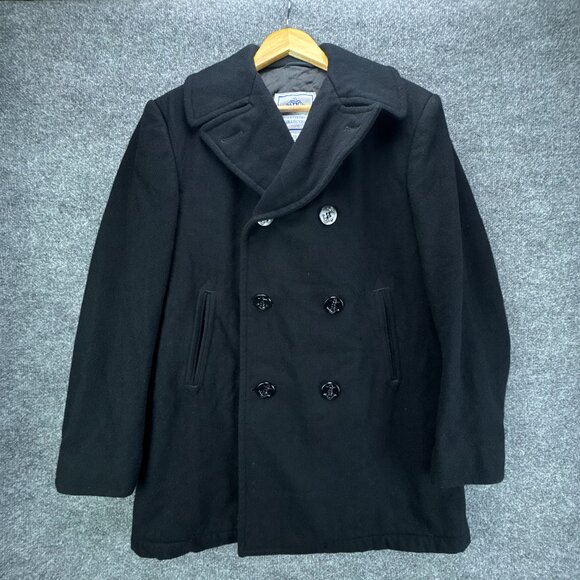 USN DSCP Quarterdeck Wool Overcoat Peacoat Mens‎ 40L Black Double Breasted - Picture 1 of 14